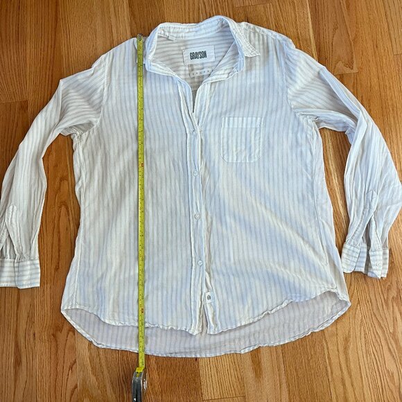 Grayson Frank & Eileen Taupe Tan Striped Button Up Top Shirt Size 3 - Picture 9 of 10